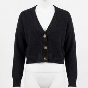 Wild Fable Black Cropped Chunky Knit Button-Up Cardigan Sweater Women’s XS